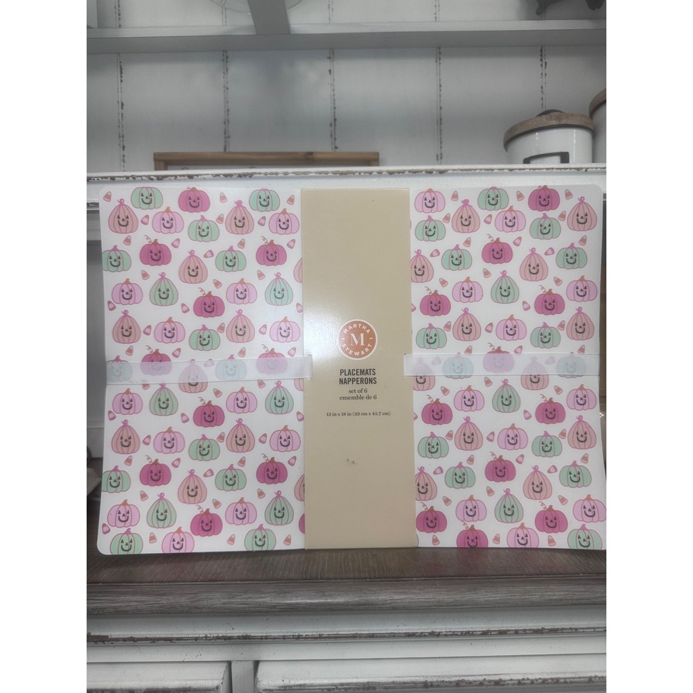 Martha Stewart Halloween Pastel Pumpkin Placemats Set of 6 Pink Green 13x18 NEW